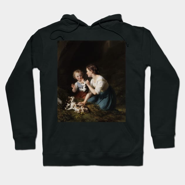 Children with Kittens by Fritz Zuber-Buhler Hoodie by Classic Art Stall